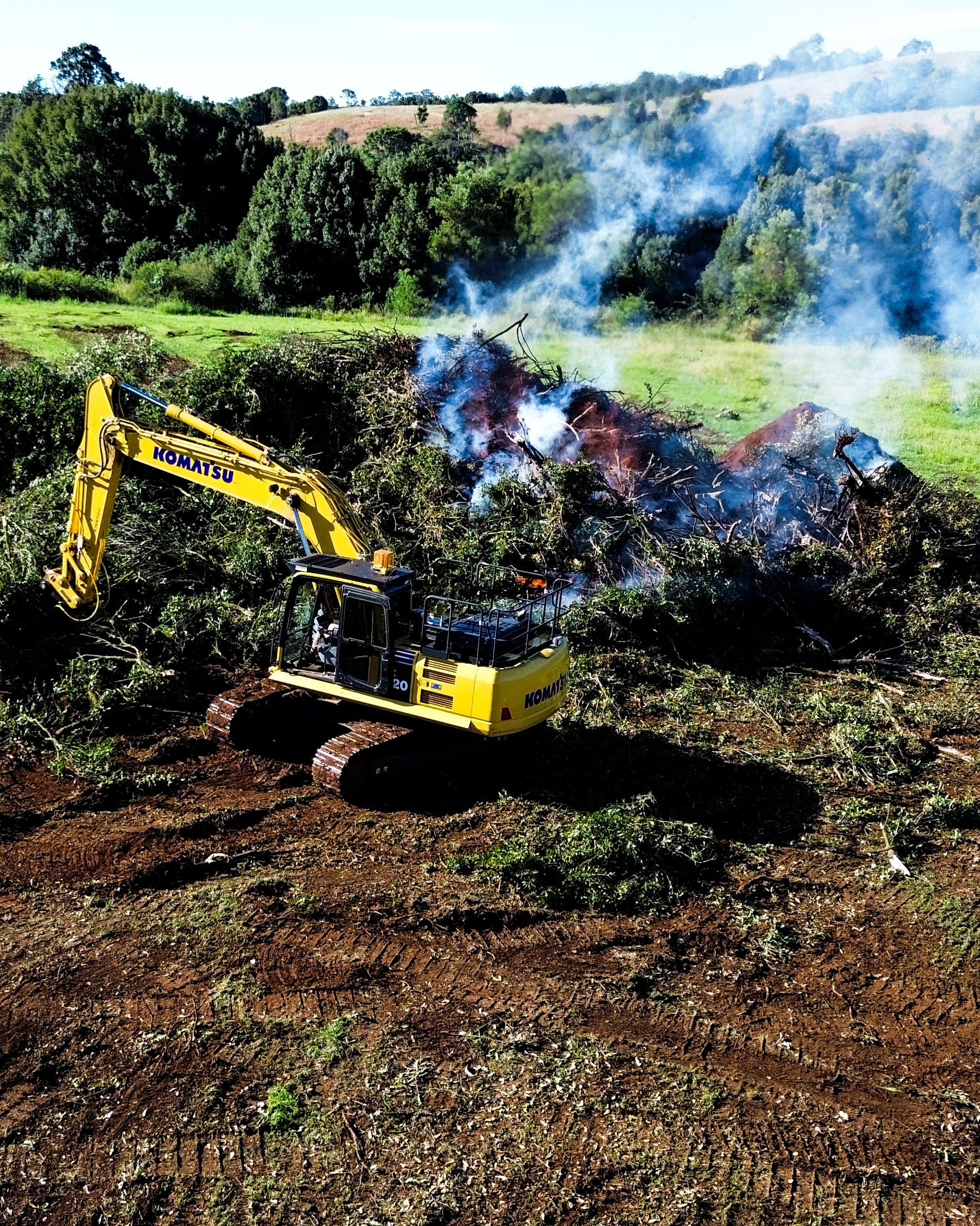Komatsu excavator with fire